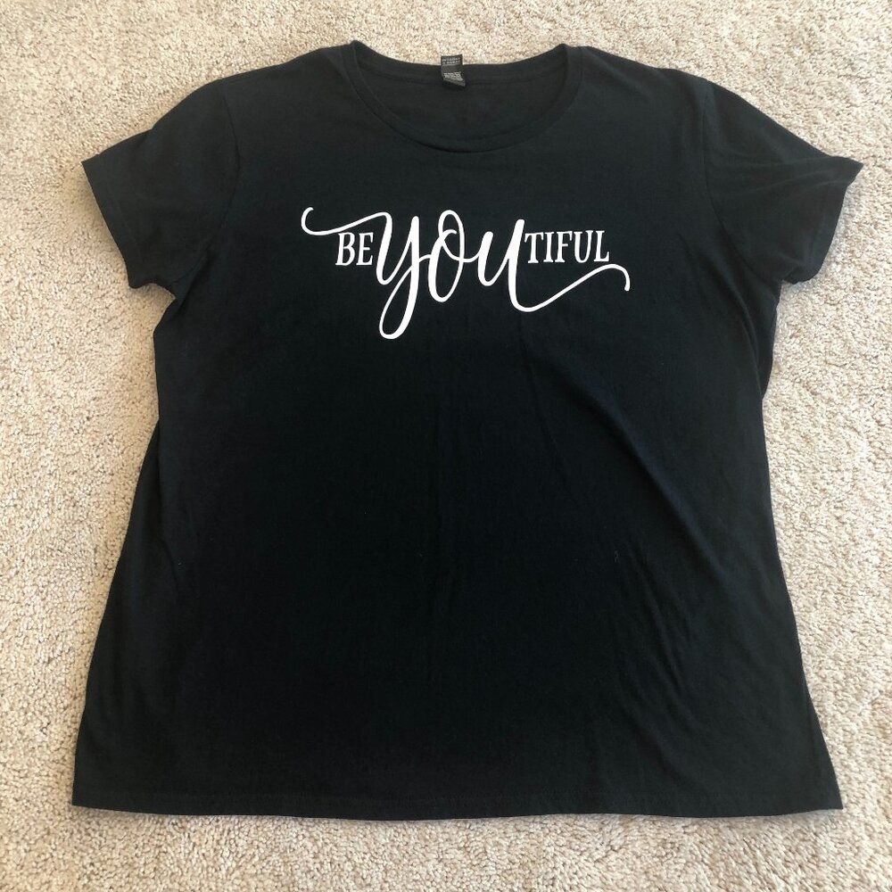 Women's Anvil Black "BeYOUtiful" Round Neck Short-Sleeve Tee Top T-Shirt